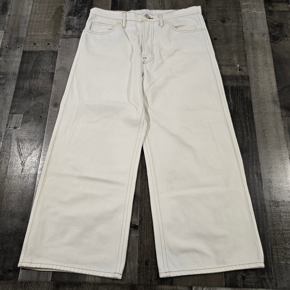 FRAME Le Italien Wide Crop Jeans White Rigid Denim High Rise Size 31 LIWC728